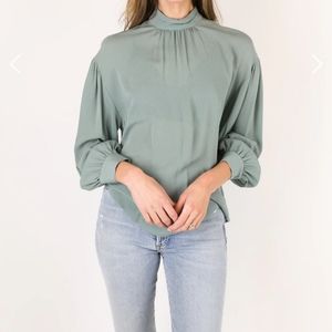 Nwt! Vince Shirred Mock neck silk top